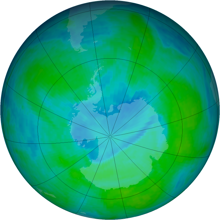 Antarctic ozone map for 21 December 1993
